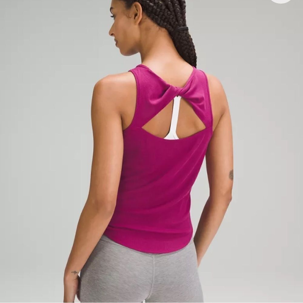 NWT New LULULEMON Ribbed Modal Silk Twist Back Yoga Cut Out Tank Magenta MGPR 6